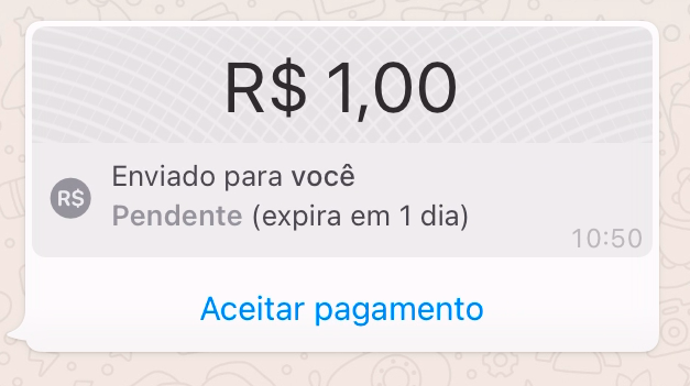 Mensagem do dinheiro recebido pelo WhatsApp Pay